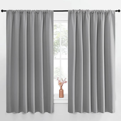 NICETOWN Short Curtains for Small Window - Thermal Insulated Rod Pocket Blackout Drapes/Draperies for Dining Room (2 Panels, W70 x L63 inches, Silver Grey)