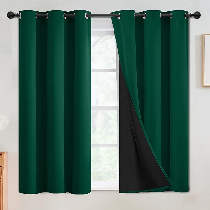 SimpleHome 100% Blackout Curtains for Bedroom,Thermal Insulated Dark Green Grommet Window Drapes Room Darkening Curtains for Living Room with Black Back,42 x 54 Inch,2 Panels