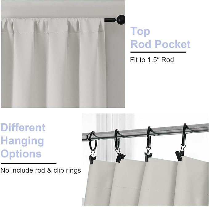 Simplebrand Ava Natural Blackout Curtains for Bedroom 96 Inches Long 2 Panels, Solid Thermal Insulated, Energy Saving Living Room Window Treatment Curtains Blackout Drapes, W40 x L96 Inch, Natural