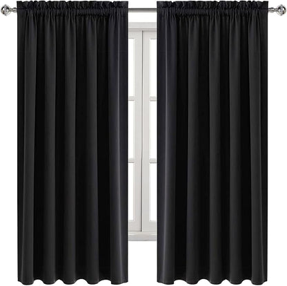 DWCN Blackout Curtains for Bedroom – Rod Pocket Thermal Insulated Noise Reducing Noise Reducing Drapes for Living Room, W 60 x L 63 Inch, 2 Panels, Black