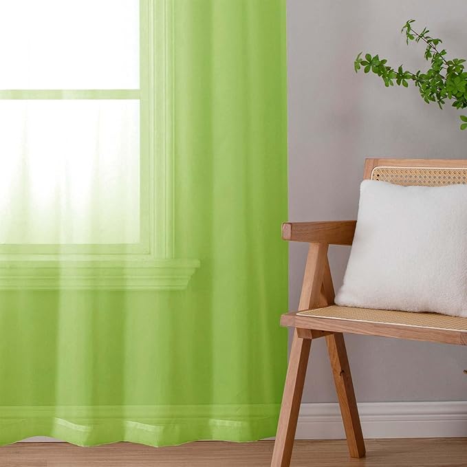 Lecloud Lime Sheer Curtains for Living Room 54 Inch Length 2 Pcs, Solid Color Voile Rod Pockets Lightweight Drapes, Vintage Airy Farmhouse Curtains for Bedroom Dining Room, Each Panel 42" W x 54" L