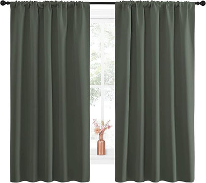 NICETOWN Bedroom Curtains Blackout Draperies - All Season Thermal Insulated Solid Rod Pocket Top Blackout Curtains/Drapes for Kid's Room (Dark Mallard, 1 Pair, 52 x 63 Inch)