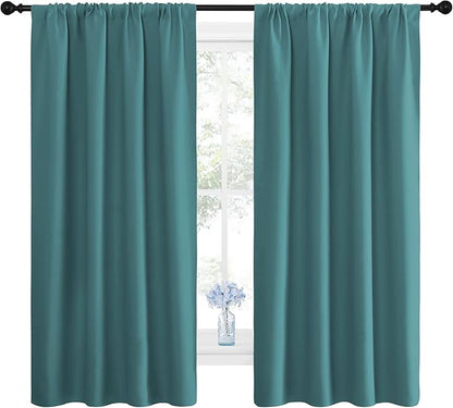 NICETOWN Window Curtains Blackout Drapes - Thermal Insulated Solid Rod Pocket Blackout Curtains/Draperies for Living Room (Sea Teal, 1 Pair, 42 by 63-Inch)