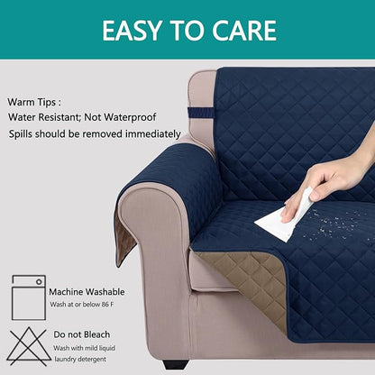 U-NICE HOME Recliner Chair Covers Reversible Quilted Water Repellent Pet Protectors with Elastic Straps (23''Recliner Small, Navy/Taupe)