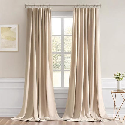 MIULEE Back Tab Beige Curtains 96 Inch Long 2 Panels Set for Living Room Bedroom, Cream Rod Pocket/Pinch Pleated Light Blocking Thermal Insulated Room Darkening Floor to Ceiling Blackout Drapes
