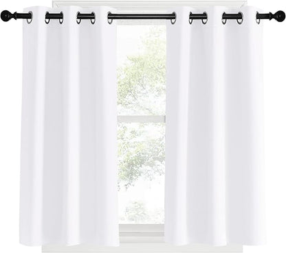 NICETOWN White Short Window Curtains 40 inch Long for Windows, White, W34, 1 Pair, Solid Grommet 50% Light Reducing Thermal Insulated Curtain Panels for Kitchen/Bedroom