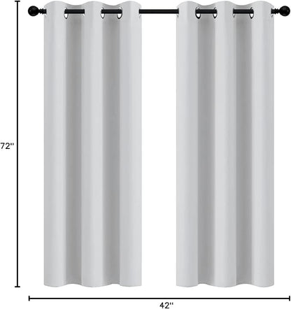 Yakamok Greyish White Curtains for Bedroom,Grommet Thermal Insulated Room Darkening Curtains for Living Room,42W x 72L,2 Panels