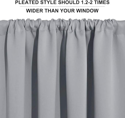 RYB HOME Short Blackout Curtains for Small Window, Sunmmer Heat Light Blocking Privacy Protection Curtains for Sunroom Laundry Room Stair Window, Width 52 by Length 36, Silver Grey, Set of 2