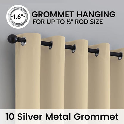 SimpleHome 100% Blackout Curtains for Bedroom,Thermal Insulated Beige Grommet Window Drapes Room Darkening Curtains for Living Room with Black Back,62 x 84 Inch,2 Panels