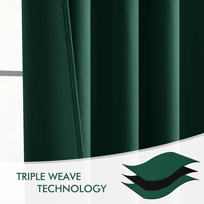 MIULEE Christmas Hunter Green Back Tab Blackout Curtains 108 Inch Long 2 Panels Set for Living Room Bedroom, Rod Pocket/Pinch Pleat Extra Long Thermal Insulated Room Darkening Pleated Window Drapes