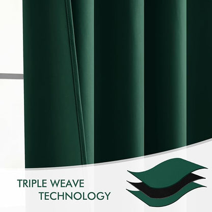 MIULEE Christmas Hunter Green Back Tab Blackout Curtains 90 Inches Long 2 Panels Set for Living Room Bedroom, Rod Pocket/Pinch Pleat Thermal Insulated Room Darkening Pleated Light Blocking Drapes