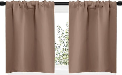 NICETOWN RV Blackout Curtains for Camper Windows, Window Treatment Thermal Insulated Rod Pocket Small Blackout Draperies/Drapes for Bedroom/Kitchen (Cappuccino, Set of 2, 29" Wide by 20" Long)