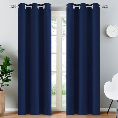 Yakamok Room Darkening Grommet Window Blackout Drapes Thermal Insulated Navy Blue Blackout Curtains for Bedroom(38Wx84L, 2 Panels)