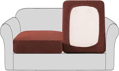 H.VERSAILTEX High Stretch Couch Cushion Covers,Chair Sofa Seat Slipcovers Couch Cushion Cover Stretch Furniture Protector for Kids, Pets(2 Packs Cushion Loveseat Covers, Rust)