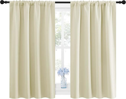NICETOWN Blackout Curtains for Bedroom, Home Decorations Thermal Insulated Solid Rod Pocket Blackout Drapes for Cafe (Beige, One Pair, 42 x 48-inch)