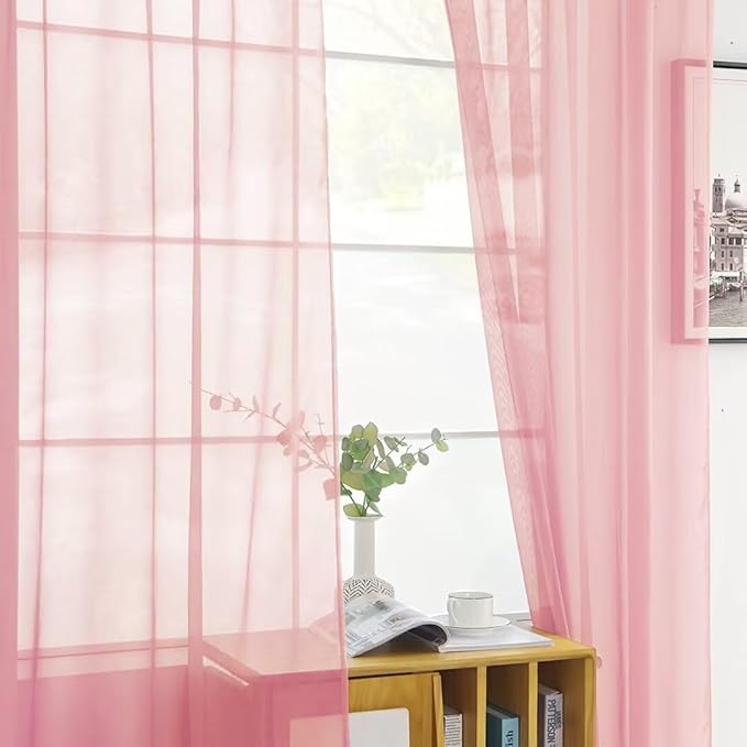SpaceDresser Sheer Voile Window Treatment Rod Pocket Curtain Panels for Kitchen Bedroom Living Room Drapes Sunlight Filtering Privacy Semi Home Decor Assorted Colors Sizes (Blush, 52 W x 72 L)