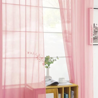 SpaceDresser Sheer Voile Window Treatment Rod Pocket Curtain Panels for Kitchen Bedroom Living Room Drapes Sunlight Filtering Privacy Semi Home Decor Assorted Colors Sizes (Blush, 52 W x 108 L)