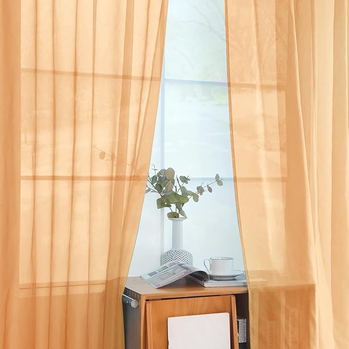 youleyar Solid Sheer Rod Pocket Curtain Voile Draperies 2 Panels White Beige Black Grey Coffee 52 Inch Width 63 Inch Long 1 Pair for Kitchen Bedroom Children Living Room Yard(Beige,52Wｘ63L)