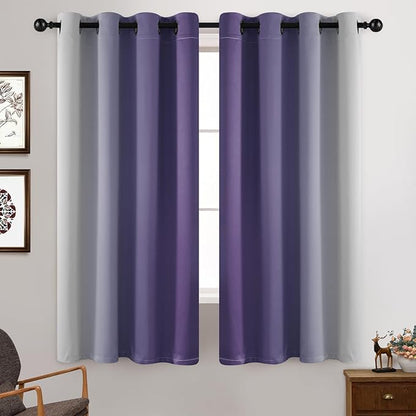 Yakamok Greyish White and Lavender Purple Ombre Curtains,Light Blocking Curtains,Room Darkening Grommet Window Drapes for Bedroom(Lavender Purple,52x63 Inch,2 Panels)