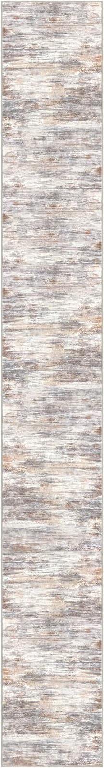 KOZYFLY Modern Abstract Washable Long Runner Rug 2.6x20 Hallway Rug Runner Non-Slip Soft Kitchen Runner Rugs, Multi Grey/Orange 20 Foot Carpet Runners for Stair Entryway Bathroom