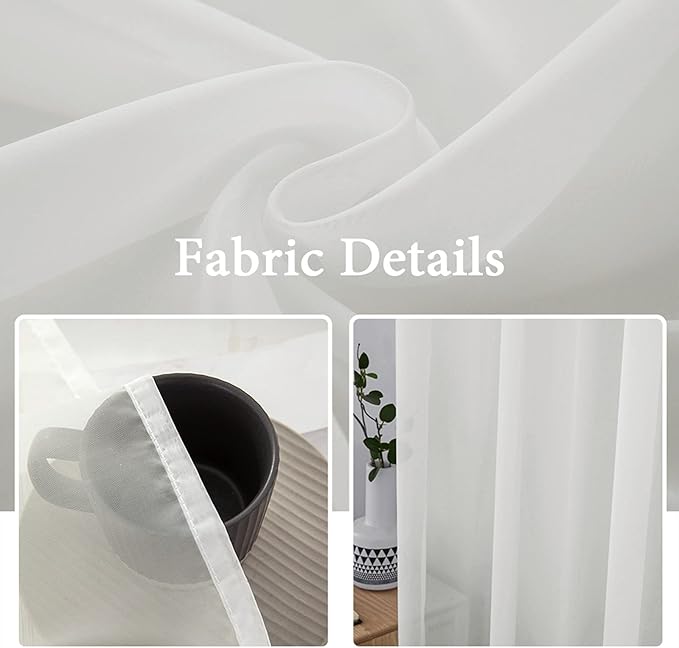 MIULEE 2 Panels Solid Color Sheer Window Curtains Elegant Window Voile Panels/Drapes/Treatment for Bedroom Living Room (54X96 Inches Ivory)