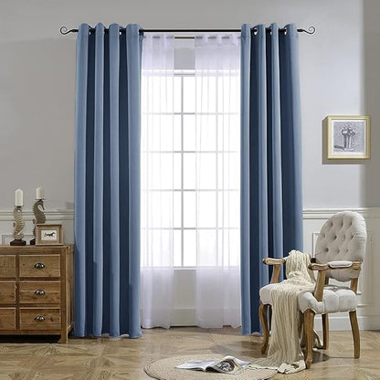 NICETOWN Stone Blue Blackout Curtains for Living Room, Window Treatment Thermal Insulated Room Darkening Grommet Drapes Sound Dampening for Bedroom, 2 Panels, W37 x L72