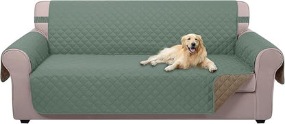 U-NICE HOME 4 Seater Sofa Cover 91 Inch Large Couch Covers for 4 Cushion Couch with Elastic Straps Water Resistant Furniture Protector Cover for Pets Cat (Sofa XX-Large, Greyish Green/Taupe)