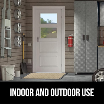 GORILLA GRIP 100% Waterproof All-Season WeatherMAX Doormat US Designed Natural Rubber, Stain and Fade Resistant, Low Profile Indoor Outdoor Door Mats, Easy Clean Patio Mat, 29x17, Taupe Grid