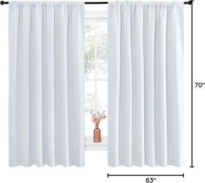 NICETOWN Bedroom Window Curtain Panels - Window Treatment Thermal Insulated Rod Pocket Room Darkening Curtains/Drapes for Patio Door (Greyish White, 2 Panels, 70 by 63)
