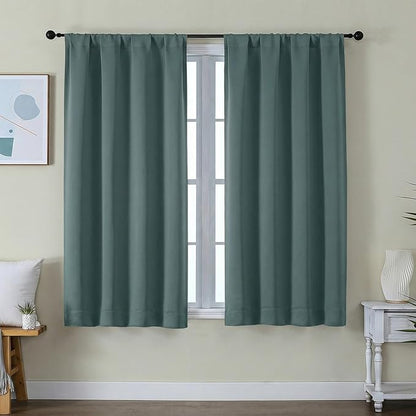 Simplebrand Ava Dark Green Short Blackout Curtains for Bedroom 54 Inches Long 2 Panels Set, Solid Thermal Insulated, Energy Saving Window Treatment Curtains Blackout Drapes, W40 x L54 Inch, Dark Green