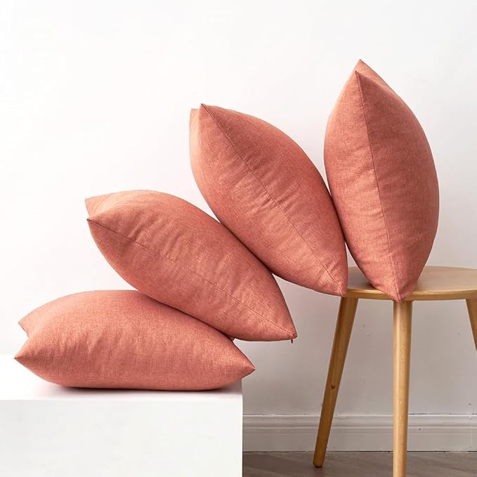 MIULEE Pack of 4 Decorative Outdoor Throw Pillow Covers Linen Waterproof Pillow Covers Spring Farmhouse Cushion Cases for Patio Garden Tent Balcony Couch Sofa 16x16 inch Coral Red