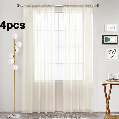 SpaceDresser Ivory Sheer Curtains 4 Panels Rod Pocket Semi-Sheer Curtain 96 Inches Long Light Filtering Voile Window Drapes for Bedroom Living Room Kitchen, Each 52W x 96L