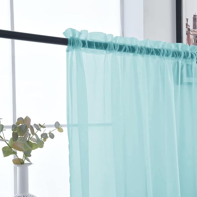 SpaceDresser Basic Rod Pocket Sheer Voile Window Curtain Panels Sky Blue 1 Pair 2 Panels 52 Width 108 Inch Long for Kitchen Bedroom Children Living Room Yard（Sky Blue, 52W x 108L）