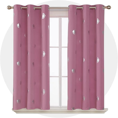 Deconovo Blackout Curtains Thermal Insulated Palm Fan Foil Print Grommet Room Darkening Curtain for Kids Bedroom 42 x 63 Inch Pink 2 Panels