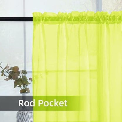youleyar Solid Sheer Rod Pocket Curtain Voile Draperies 2 Panels White Beige Black Grey Ivory 52 Inch Width 96 Inch Long 1 Pair for Kitchen Bedroom Children Living Room Yard (Chartreuse,52Wｘ96L)