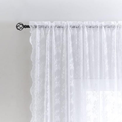 YJ YANJUN Vintage Lace Curtains 84 Inches Long 2 Panels-Victorian Floral Old World Style Cottage Shabby Chic White Sheer Curtains for Living Room Bedroom Rod Pocket Light Filtering 52 x 84 Inch
