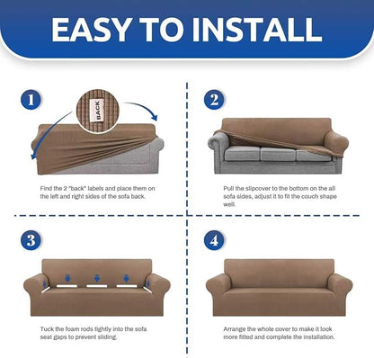 KEKUOU Stretch Sofa Cover Slipcover ，Couch Covers for 3 Cushion Couch Sofa pet Friendly (78"-94") Furniture Protector Sofa with Elastic Bottom for Kids,Dog, Jacquard Small Checked(Large,Camel)