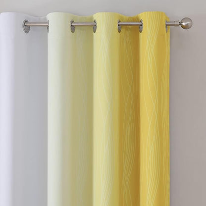 Estelar Textiler Room Darkening Gradient Blackout Curtains 72 Inch Length 2 Panels Set, Ombre Yellow and Greyish White Thermal Insulated Light Blocking Grommet Blackout Drapes for Bedroom, 52Wx72L