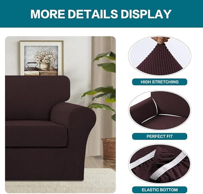 Turquoize 2 Piece Chair Covers Chair Slipcovers for Living Room Armchair Couch Cover Chair Sofa Cover with Individual Cushion Covers Furniture Cover for Chairs Feature Jacquard Fabric (Chair, Brown)