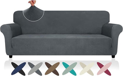 ZNSAYOTX Oversized Super Stretch Couch Cover (92"-115"), New Striped Sofa Covers Comfortable & Durable, Dog Cat Pets Friendly Extra Large Spandex Sofa Slipcovers (Dark Grey, XL Sofa)