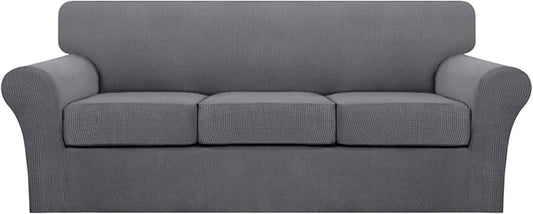 Turquoize 4 Piece Sofa Covers for 3 Cushion Couch Sofa Slipcover Soft Couch Cover for Dogs Washable Furniture Cover with 3 Individual Large Cushion Covers Feature Fabric (Large Sofa, Charcoal Gray)