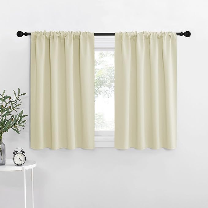 NICETOWN RV Blackout Curtains for Camper Windows, Beige, 34" x 36", Set of 2, Kitchen Curtains, Short Blackout Drapes, Thermal Insulated Rod Pocket Window Treatment Draperies for Nursery