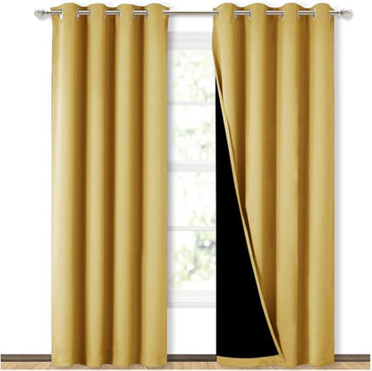 NICETOWN 100% Blackout Window Curtain Panels, Heat and Cold Blocking Drapes with Black Liner for Nursery, 84 inches Drop Thermal Insulated Draperies (Yellow, 2 Pieces, 52 inches Wide Each Panel)