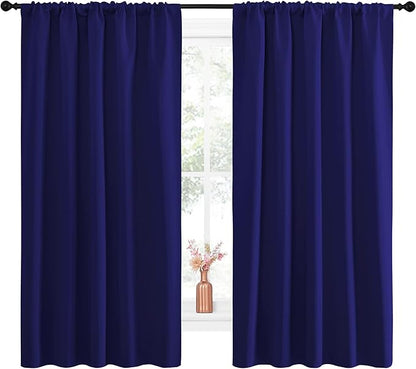 NICETOWN Curtains Blackout Draperies - Modern Design Thermal Insulated Solid Rod Pocket Top Blackout Drapes for Kid's Bedroom, Window Coverings (Navy Blue, 1 Pair, 52 x 63 inches)