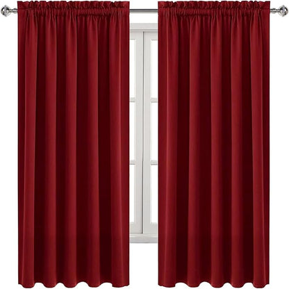 DWCN Blackout Curtains for Bedroom – Rod Pocket Thermal Insulated Noise Reducing Noise Reducing Drapes for Living Room, W 60 x L 63 Inch, 2 Panels, Burgundy