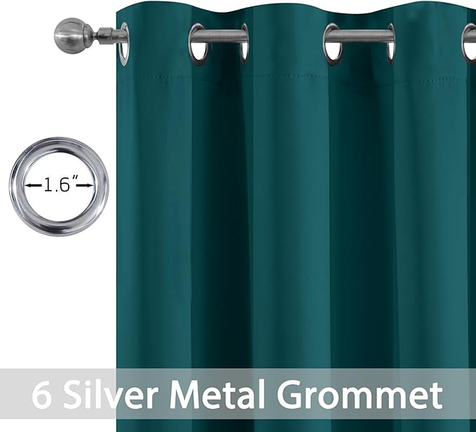Yakamok Blackout Curtains for Bedroom 2 Panels Set 63 Inch Length Thermal Insulated Room Darkening Dark Black Out Drapery Grommet Window Treatments Drapes for Living Room,42x63, Dark Teal