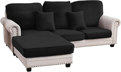 Couch Cover 3-Piece Elastic Velvet Couch Cushion Covers & Chaise Slipcovers for L-Shaped Sofas, Sofa Seat Covers Washable, Soft Cover for Couches (2 Seater + Chaise, Black)