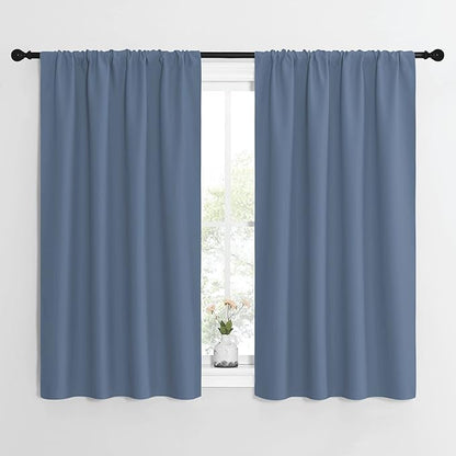 NICETOWN Kitchen Curtains, Short Blackout Curtains & Drapes, Small Window Rod Pocket Draperies for Bedroom (Stone Blue, 42 inches Wide x 54 inches Long, Set of 2)