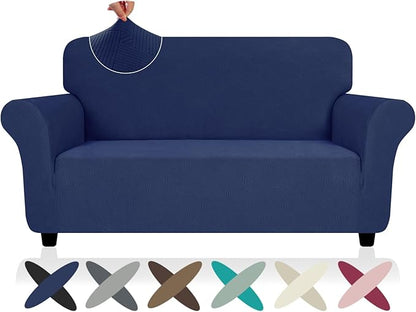 ZNSAYOTX Super Stretch Loveseat Covers (57"-70"), New Striped Love Seat Slipcover, Dogs Pet Friendly Anti-Slip Couch Protector Spandex Durable 2 Seater Fabric Sofa Cover (Navy Blue, Loveseat)