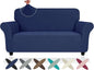 ZNSAYOTX Super Stretch Loveseat Covers (57"-70"), New Striped Love Seat Slipcover, Dogs Pet Friendly Anti-Slip Couch Protector Spandex Durable 2 Seater Fabric Sofa Cover (Navy Blue, Loveseat)